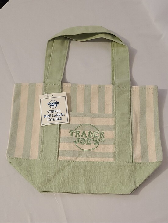 Trader Joe'S Handbags - Trader Joe's Green Striped Mini Canvas Tote Bag
